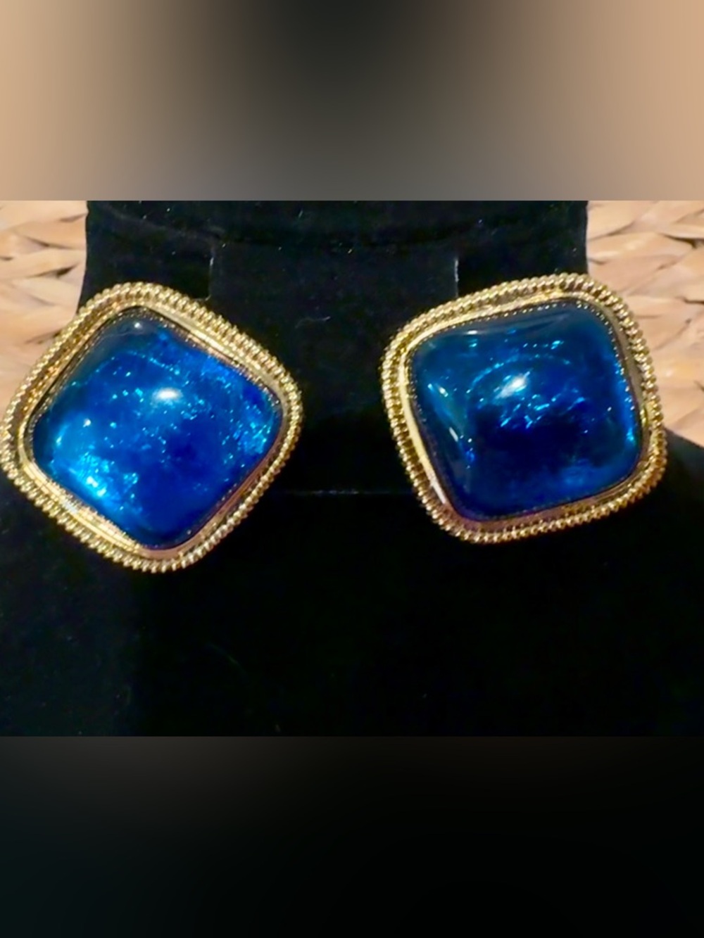 Vintage Kenneth Jay Lane KJL Avon Caprianti Jewel Tone, Blue Cabochon Earrings